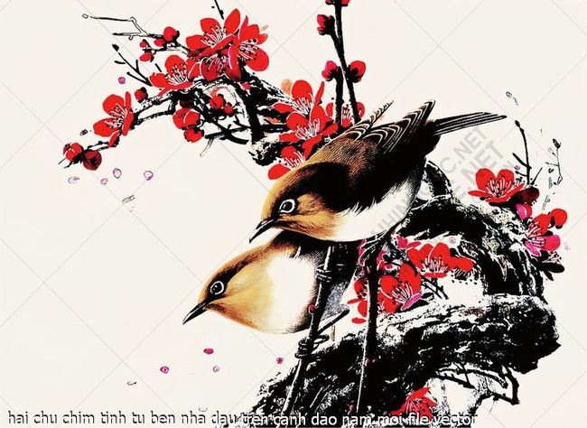 hai chu chim tinh tu ben nha dau tren canh dao nam moi file vector